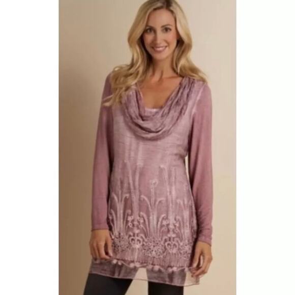 NWT SOFT SURROUNDINGS Women's L Silk Beaux Art Romantic Tunic Coral Pink - Picture 3 of 16